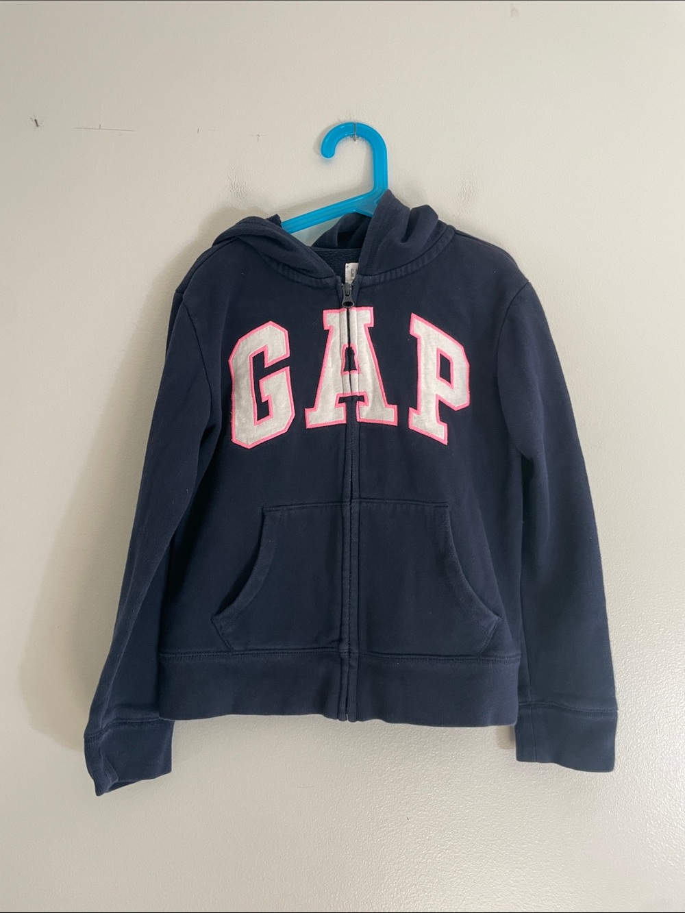 Gap Hoodie Cotton Blend Logo Zip Up Small Navy Blue Sweatshirt